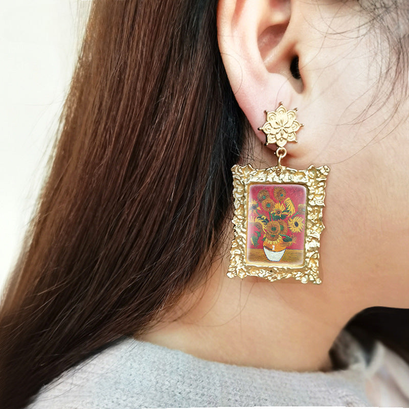 Wholesale Christmas Vintage Gold Geometric Square Frame Earrings