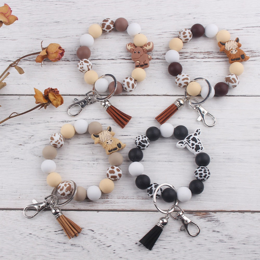 Wholesale Cartoon Bull Head Silicone Beaded Wrist Keychain