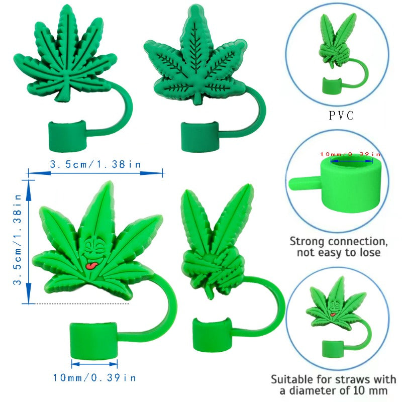 Wholesale 10mm 4PCS/SET  Green Leaf Series PVC Dustproof Straw Cover