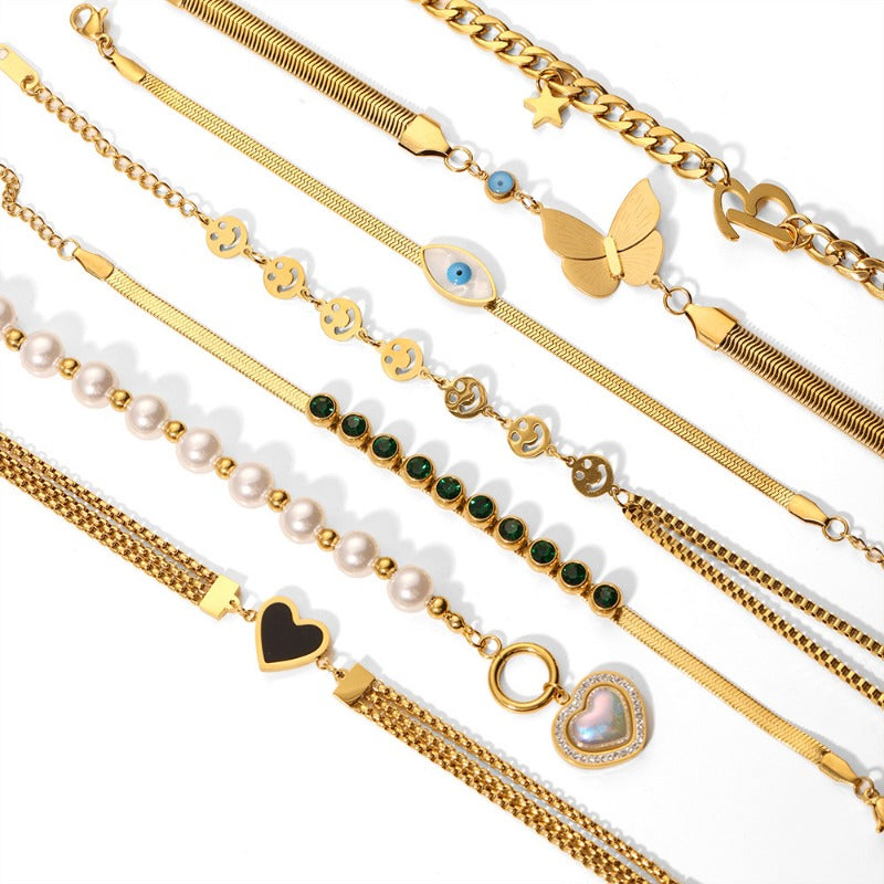 Wholesale Diamond Chain Heart Shaped Pearl Pendant Bracelet