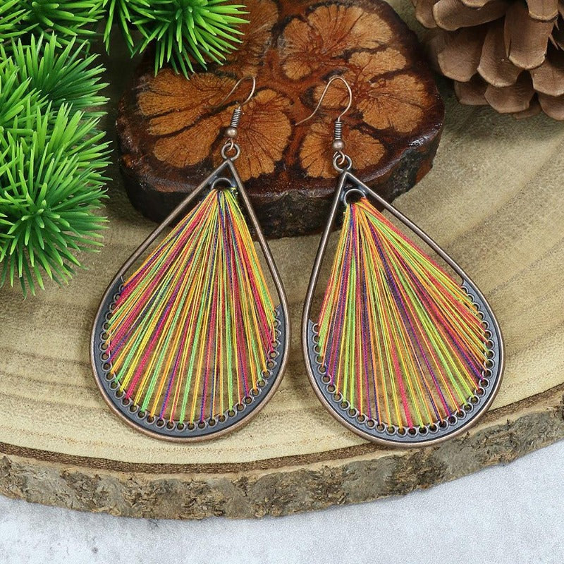 Wholesale Water Drop Exaggerated Retro Tassel Round Glaze Earrings