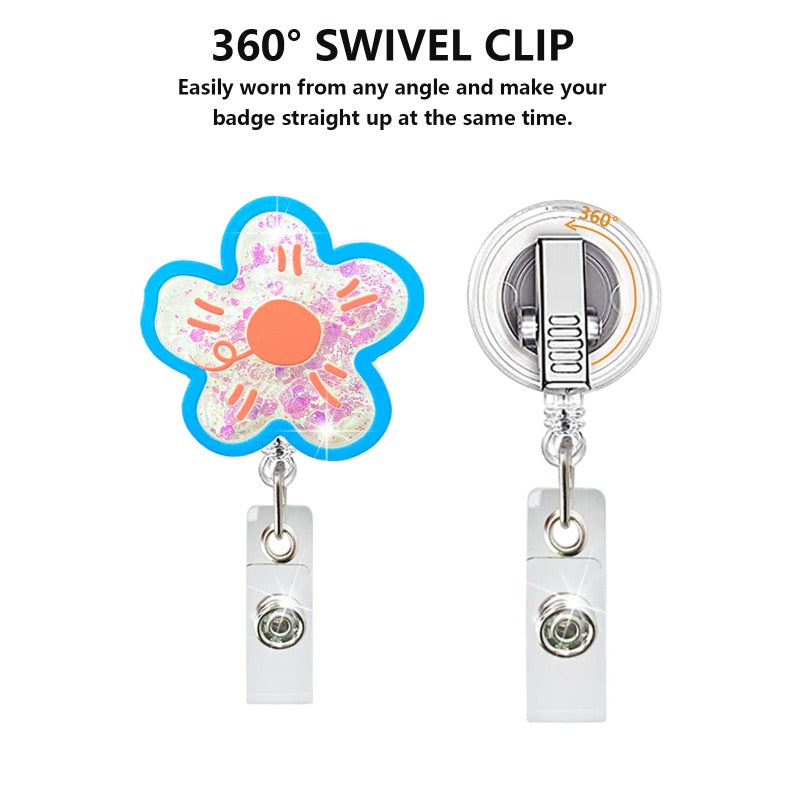 Wholesale Colorful Flowers Acrylic Retractable Badge Scroll Keychain
