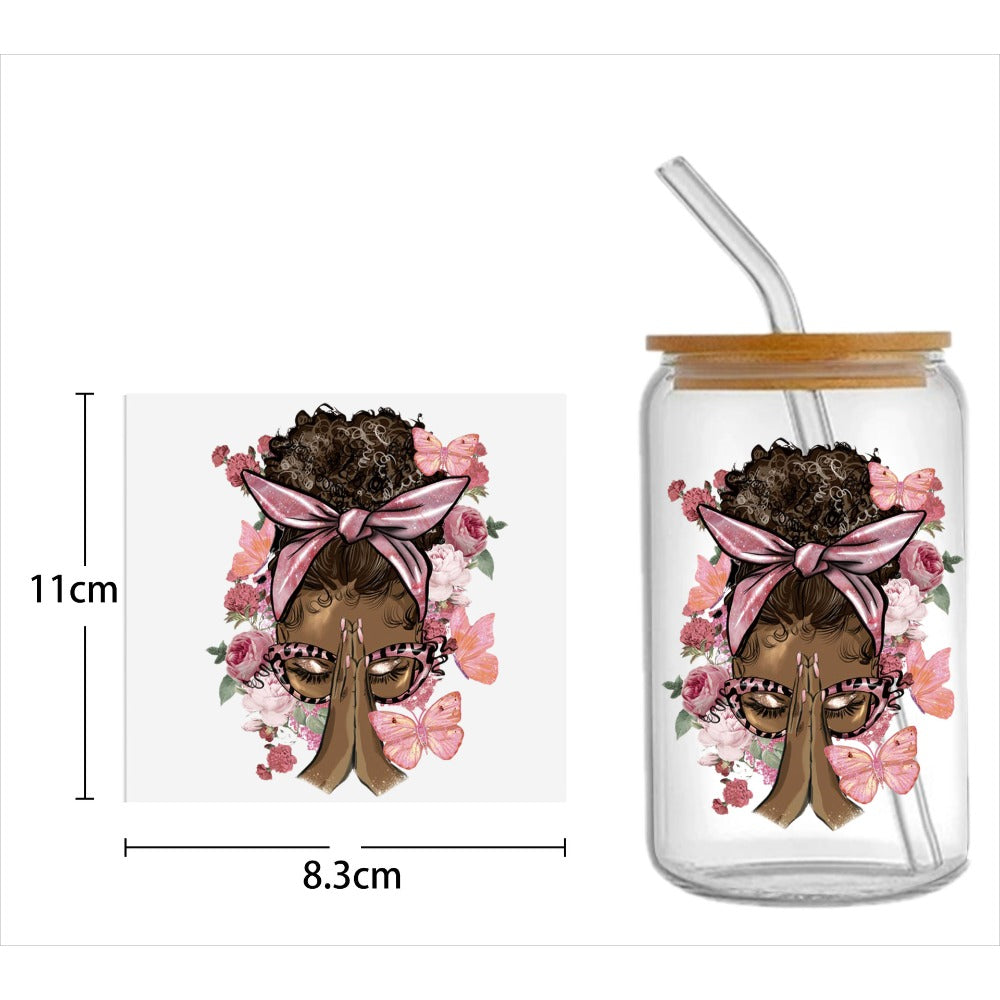 Wholesale Black Girl Series UV DTF Transfer Crystal Cup Sticker
