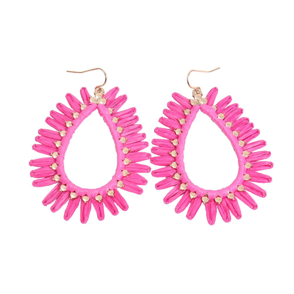 Wholesale Bohemian Hand Woven Geometric Raffia Vintage Earrings