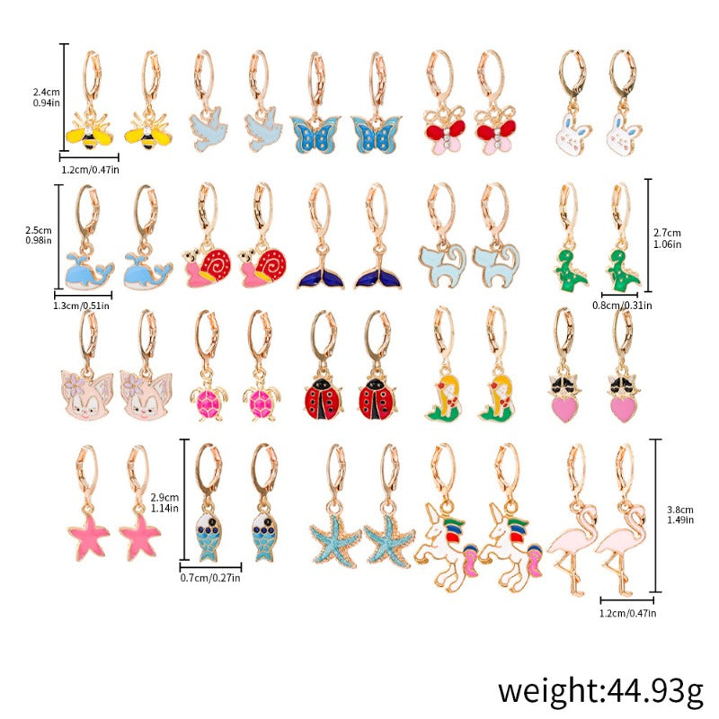 Wholesale Fashion Unicorn Butterfly Bee 20 Pairs Set Cute Children Earrings