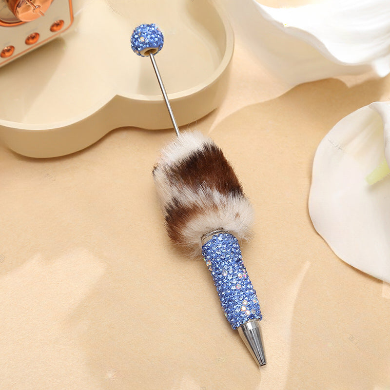 Wholesale Beadable Pens Creative Diy Cute Plush Ball Diamond Ballpoint Pen