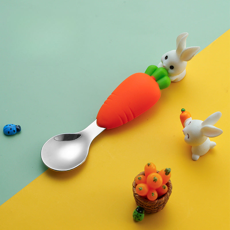 Wholesale Silicone Short Handle Baby Practice Anti-fall Spoon Baby Learning To Eat Training Spoon