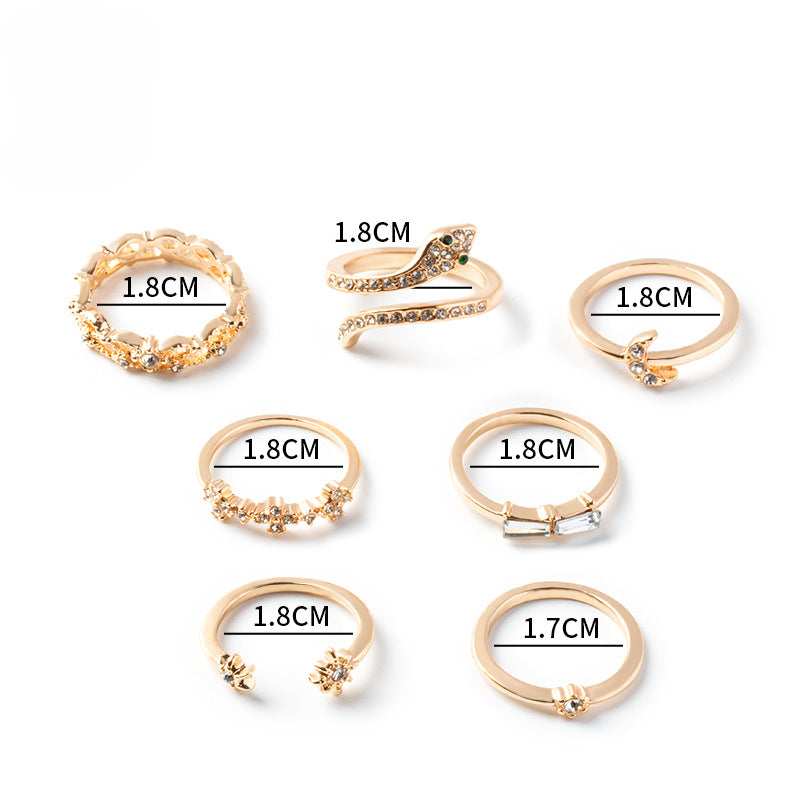 Wholesale Refers To The 7-piece Combination Set of Stars, Moons, Gemstones, and Snake Shaped Rings