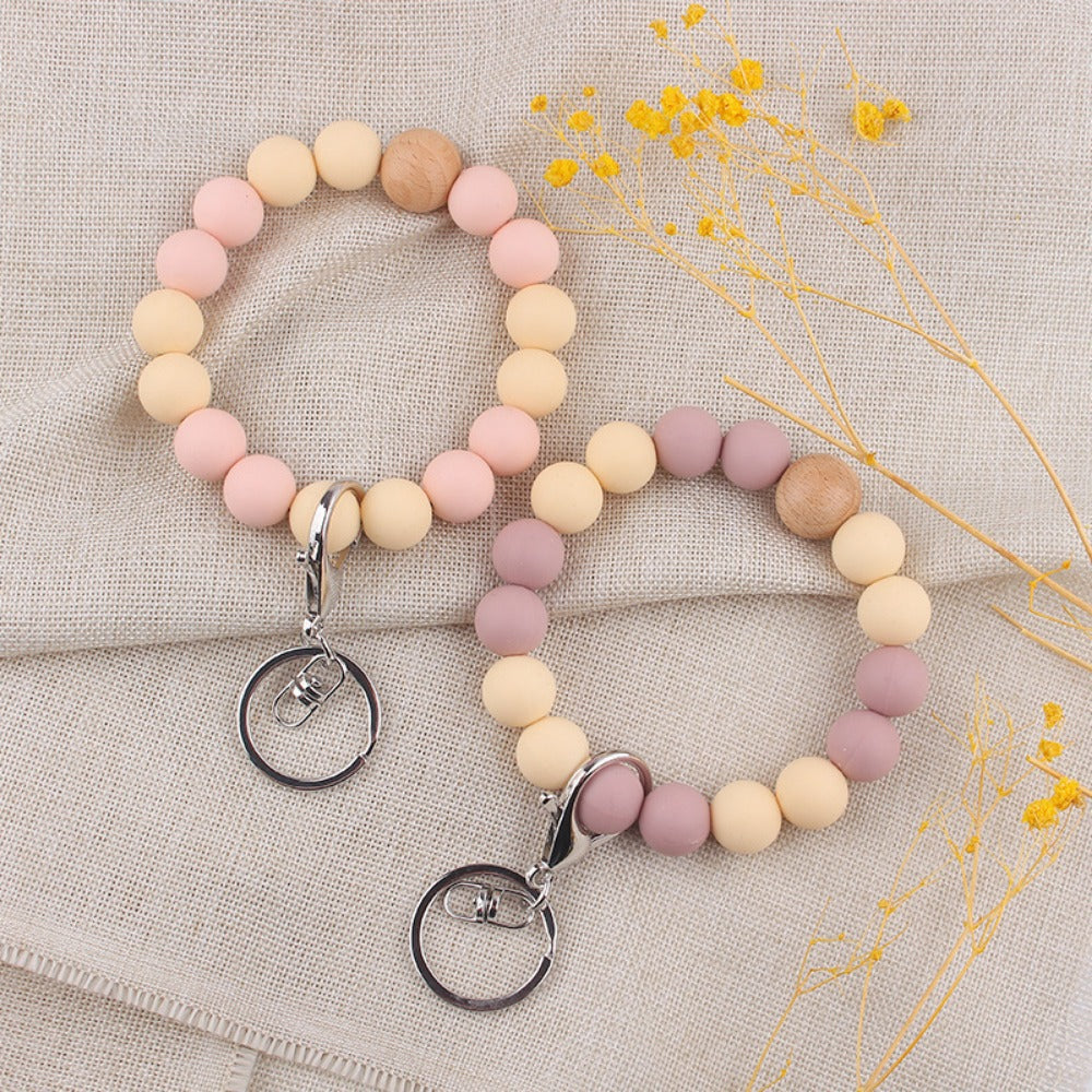 Wholesale Solid Color Silicone Beaded Wrist Keychain