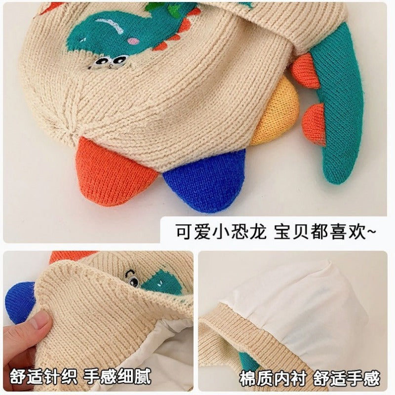 Wholesale Children's Autumn and Winter Cute Super Cute Dinosaur Knitted Wool Cartoon Windproof Earmuffs Thick Warm Hat