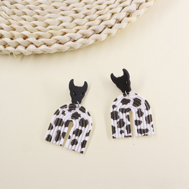 Wholesale Imitation Soft Clay Cow Pattern Printed Cow Head Acrylic Earrings