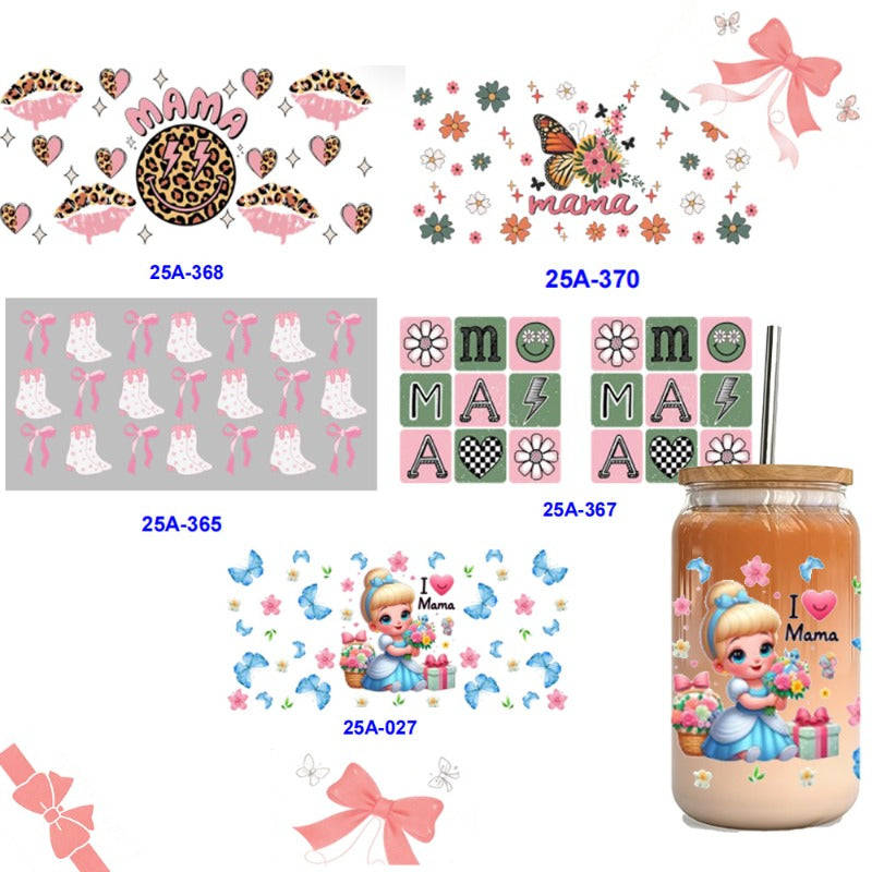 Wholesale 1pcs/5pcs Mother's Day Cute Girl Colorful Butterfly Flower 16 Oz Cup UV DTF Wraps