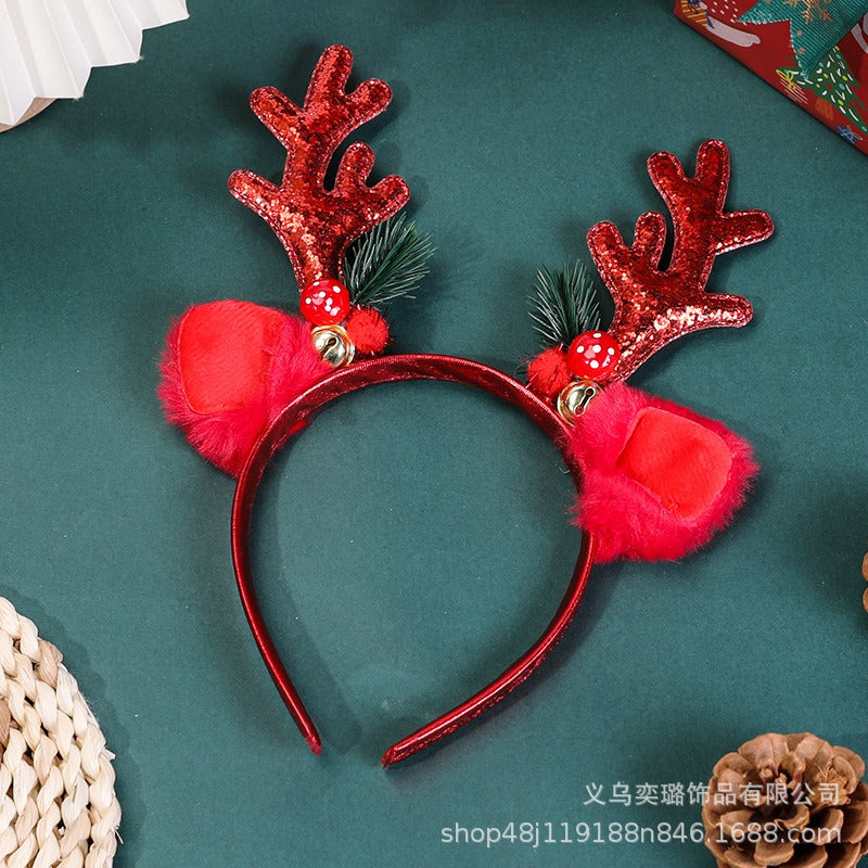 Wholesale Christmas Antlers Sparkling Pink Silver Ball Headband