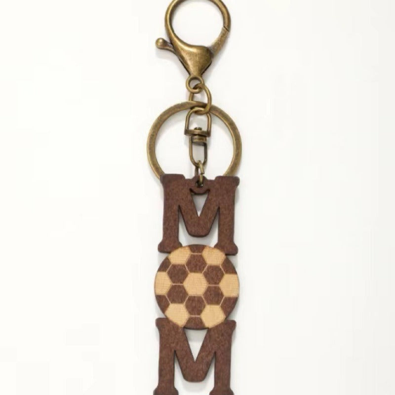 Wholesale Sports Ball Mom Mother's Day Wooden Chip Retro Keychains
