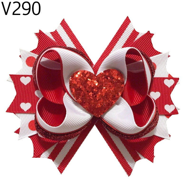 Wholesale of 10pcs Valentine's Day Love Bow Fabric Children's Hair Clips