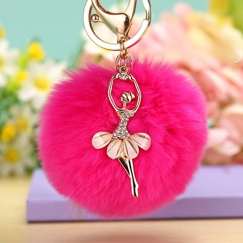 Wholesale Water Diamond Barre Dance Rex Rabbit Hair Ball Little Angel Keychain