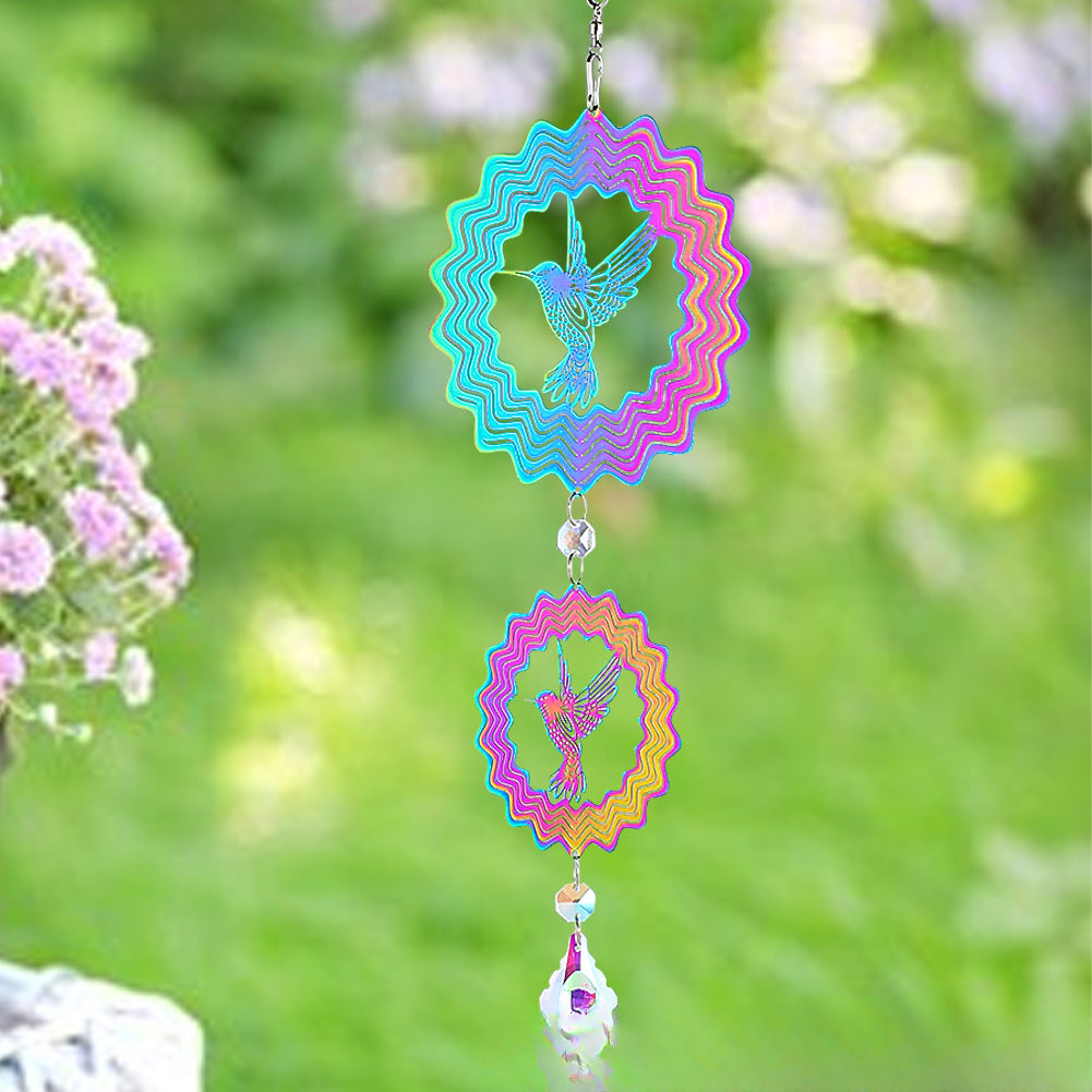Wholesale 3D Colored Hummingbird Stainless Steel Rotating Wind Chimes