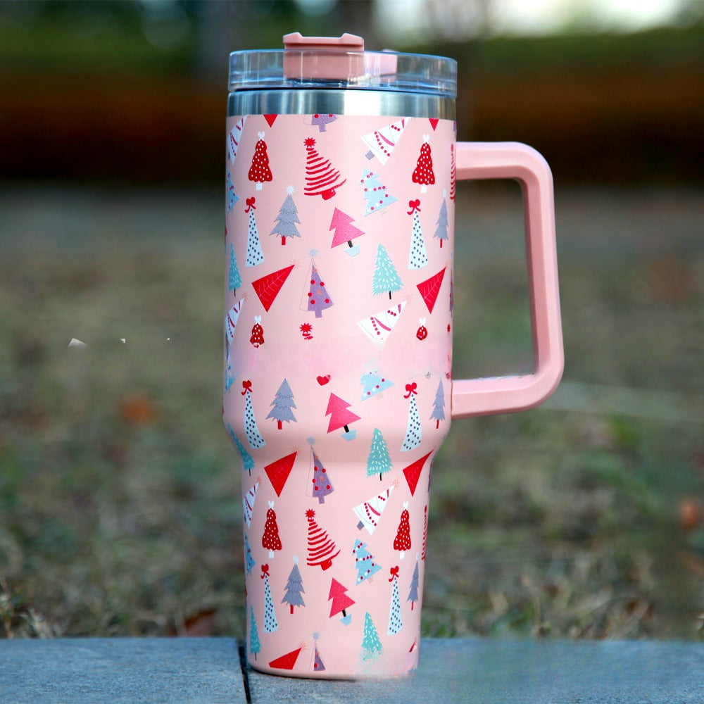 Wholesale 40oz Christmas handle car thermos cup with straw to keep cold Tumbler ice cup