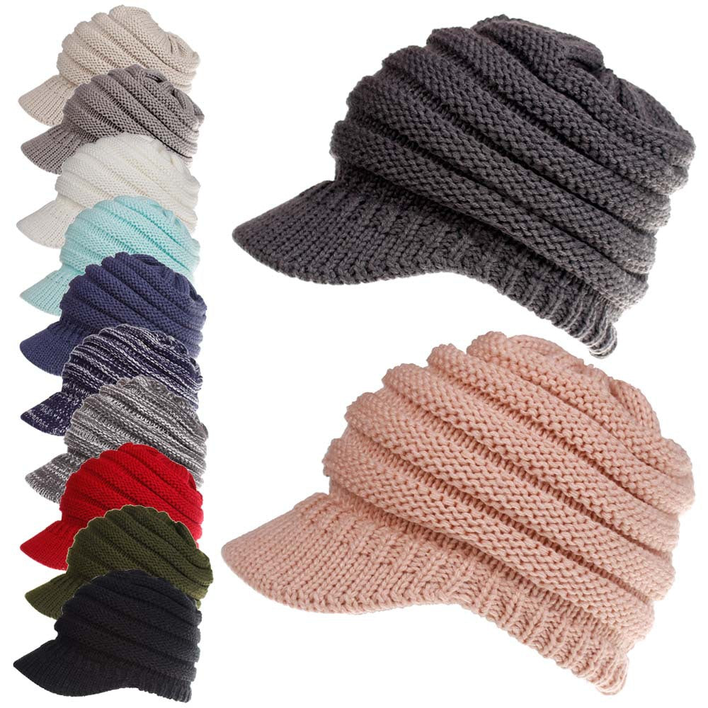 Wholesale Women's Knitted Baseball Cap Open Ponytail Hat Winter Hat