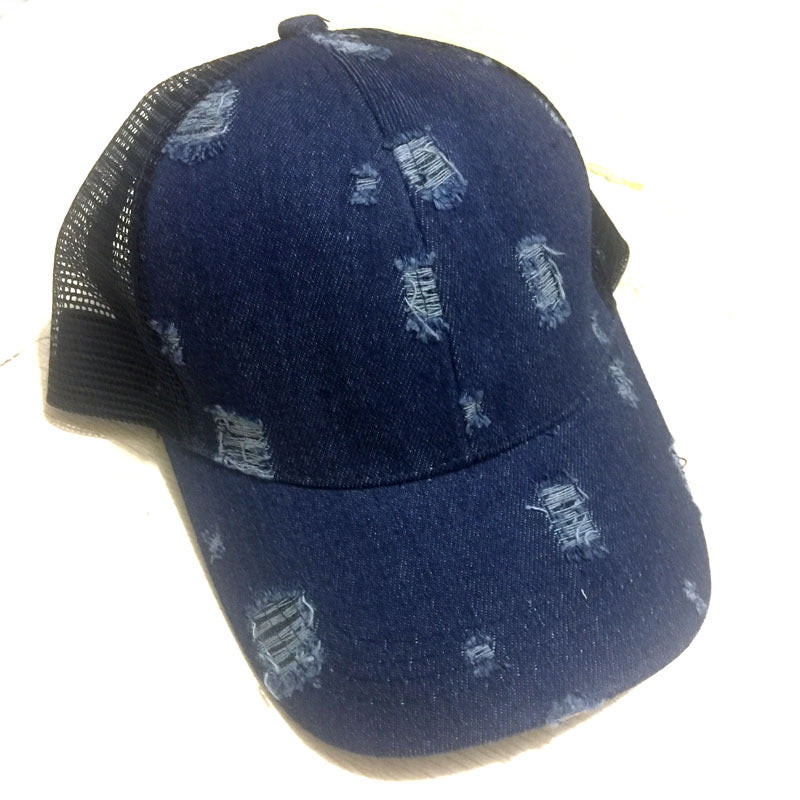 Wholesale Ripped Denim Back Opening Mesh Baseball Cap