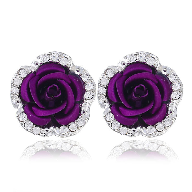 Pendientes de flores de rosa de diamantes de diez rosas de aleación al por mayor