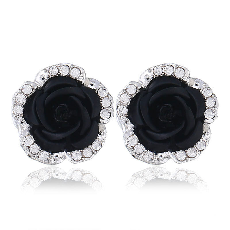 Pendientes de flores de rosa de diamantes de diez rosas de aleación al por mayor