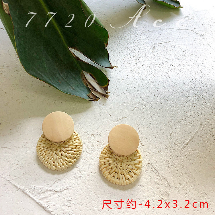 Wholesale Vintage Geometric Round Rattan Earrings