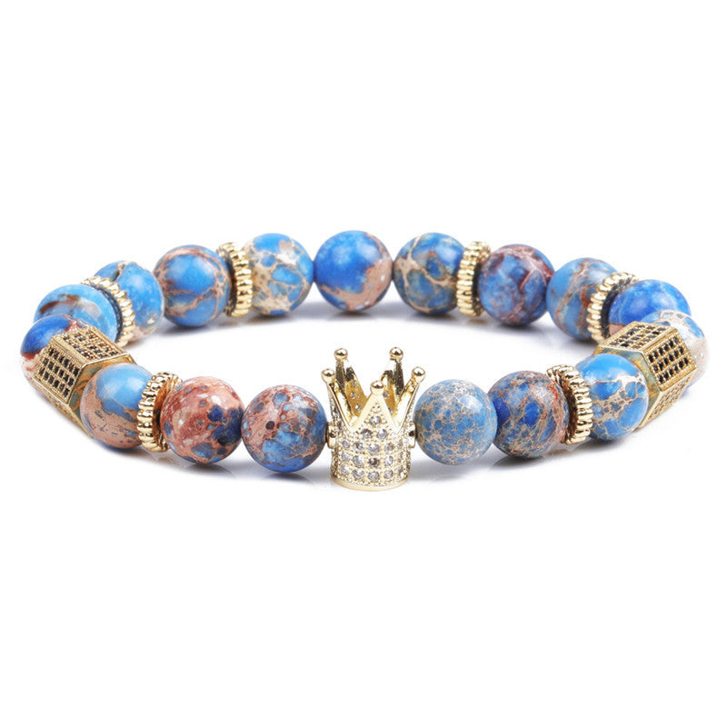 Wholesale Emperor Stone Beads Micropaved Zircon Crown Bracelet