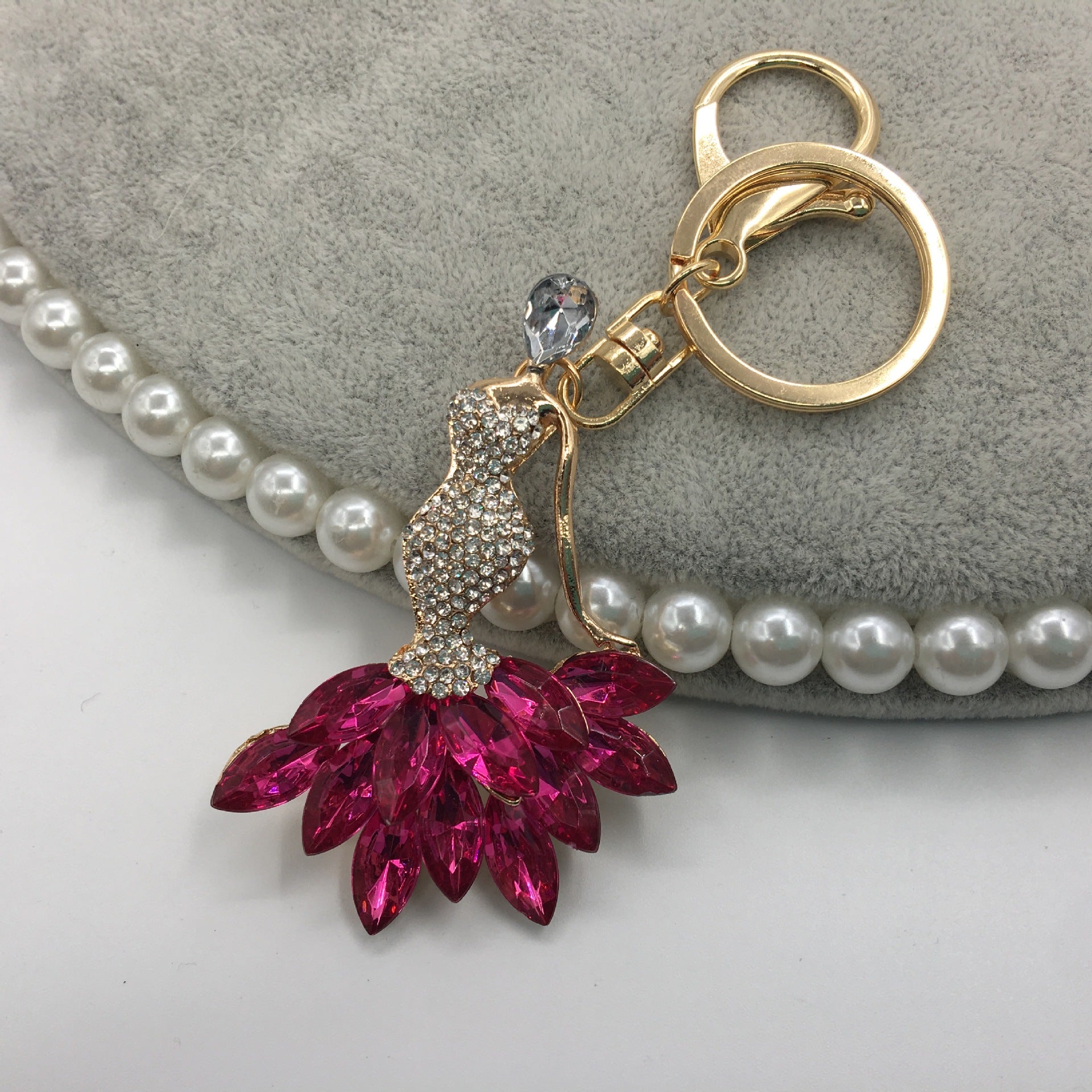 Wholesale Dancing Girl Full Diamond Alloy Keychain