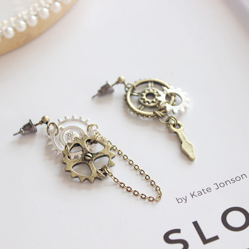 Wholesale Vintage Gear Chain Asymmetric Long Earrings