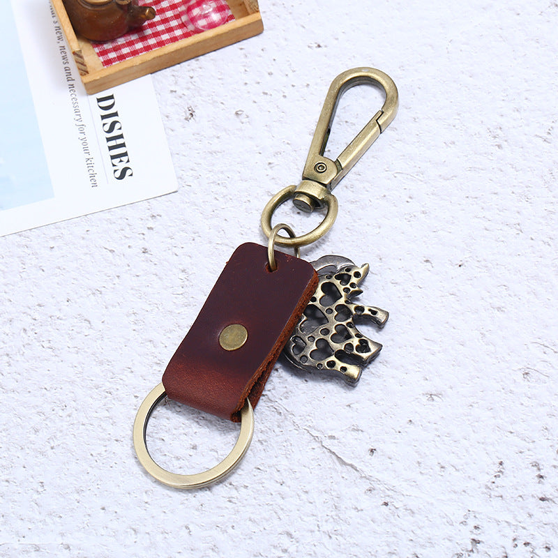 Wholesale of New Alloy Elephant Genuine Cowhide Creative Pendant Keychains