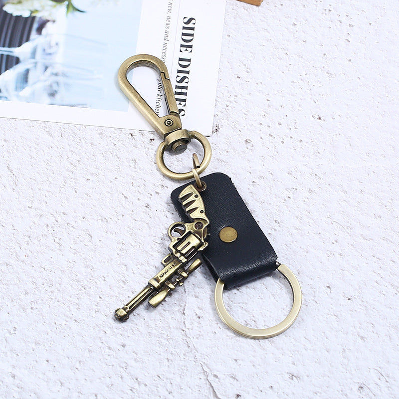 Wholesale Vintage Cowhide Gift Small Gifts Men's Alloy Genuine Leather Keychain