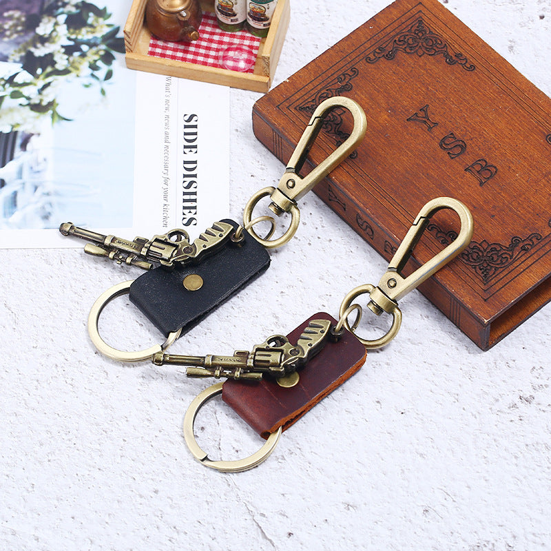 Wholesale Vintage Cowhide Gift Small Gifts Men's Alloy Genuine Leather Keychain