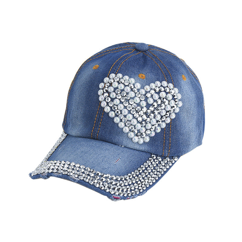 Wholesale Heart-shaped Diamond Denim Baseball Caps