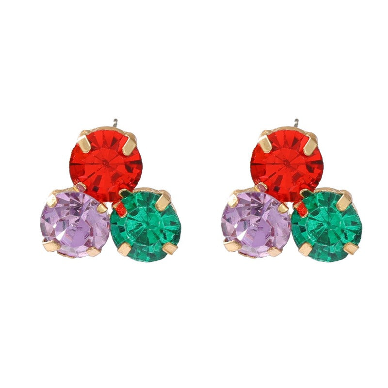 Wholesale Colored Diamond Round Flower Gemstone Earrings