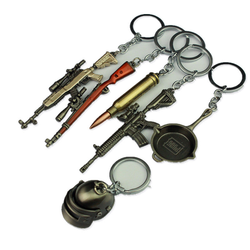 Wholesale  Helmet Flat Bottom Pot Backpack Signal Small Gun Keychain Metal Crafts Office Culture