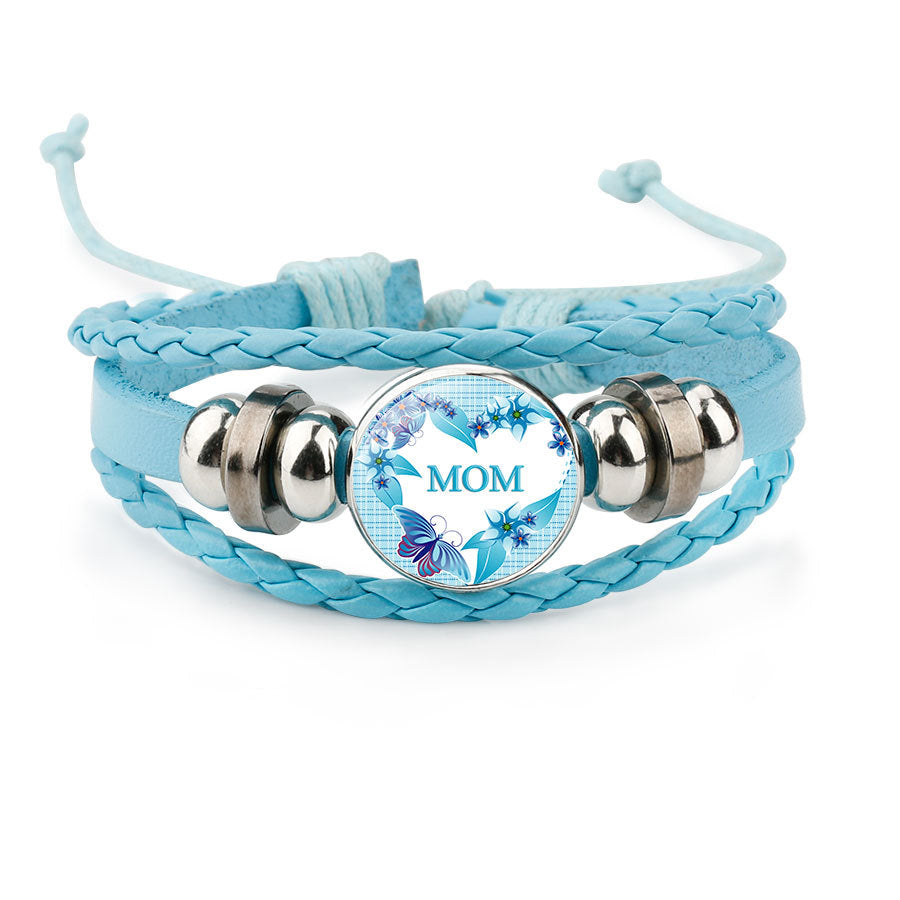 Wholesale MOM Love Handmade Beaded Rope Cowhide Bracelet