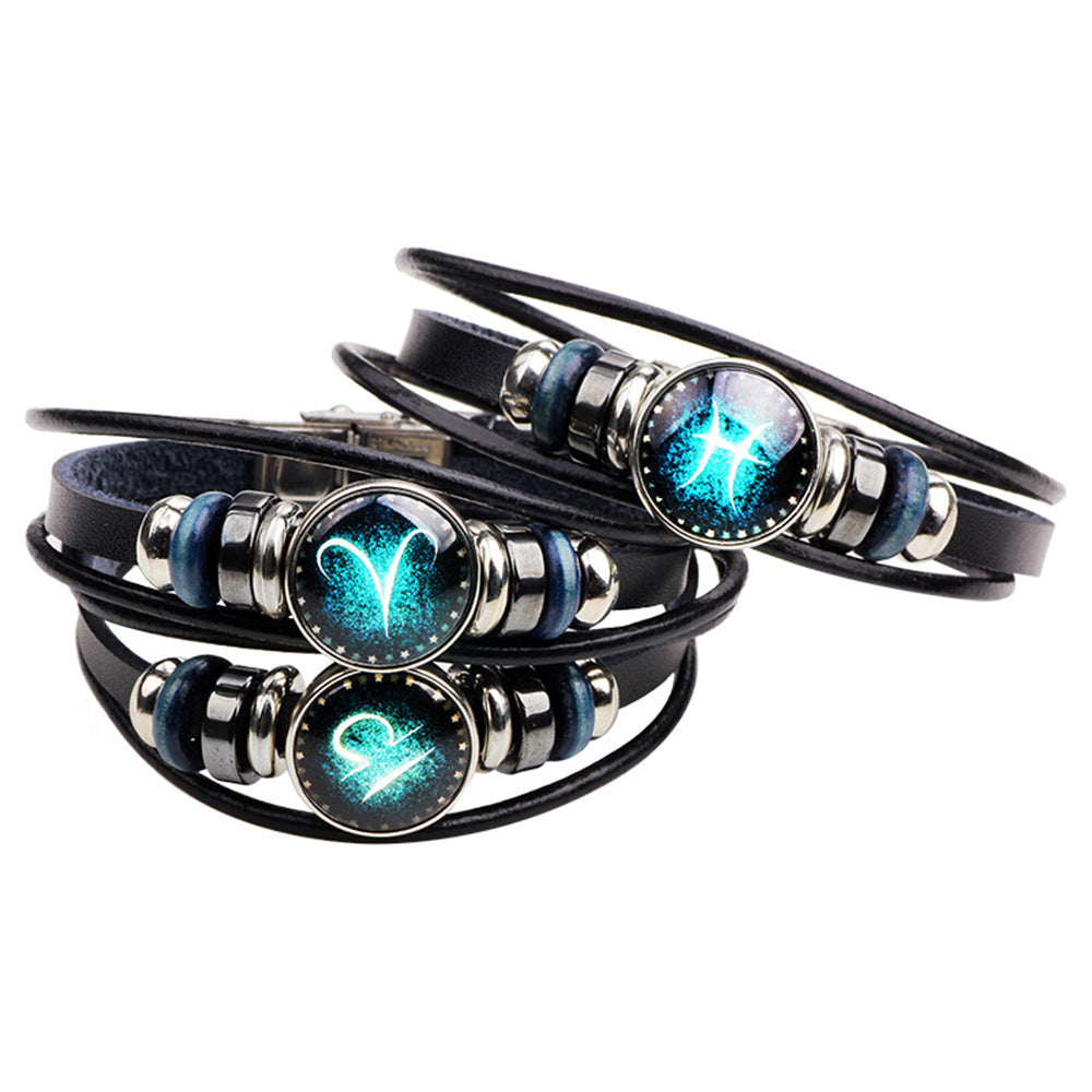 Wholesale Multilayer Twelve Constellation Punk Couple Bracelet