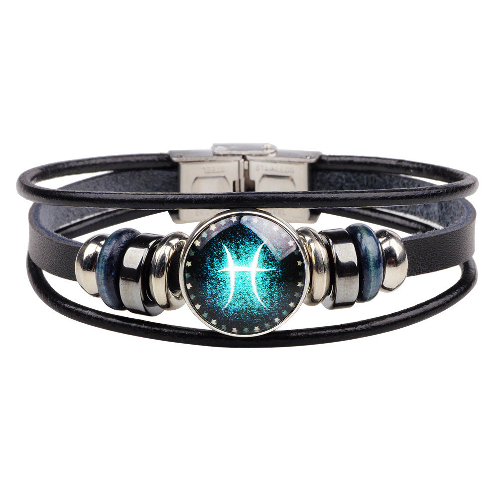 Wholesale Multilayer Twelve Constellation Punk Couple Bracelet