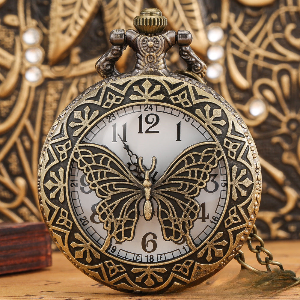 Wholesale Hollow Butterfly Pocket Watch Plus Flat Birdcage Accessories Quartz Alloy Pocket Watch