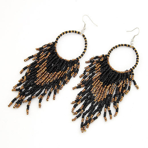 Wholesale Rice Beads Fashion Boho Style Beaded Tassel Drop Earrings