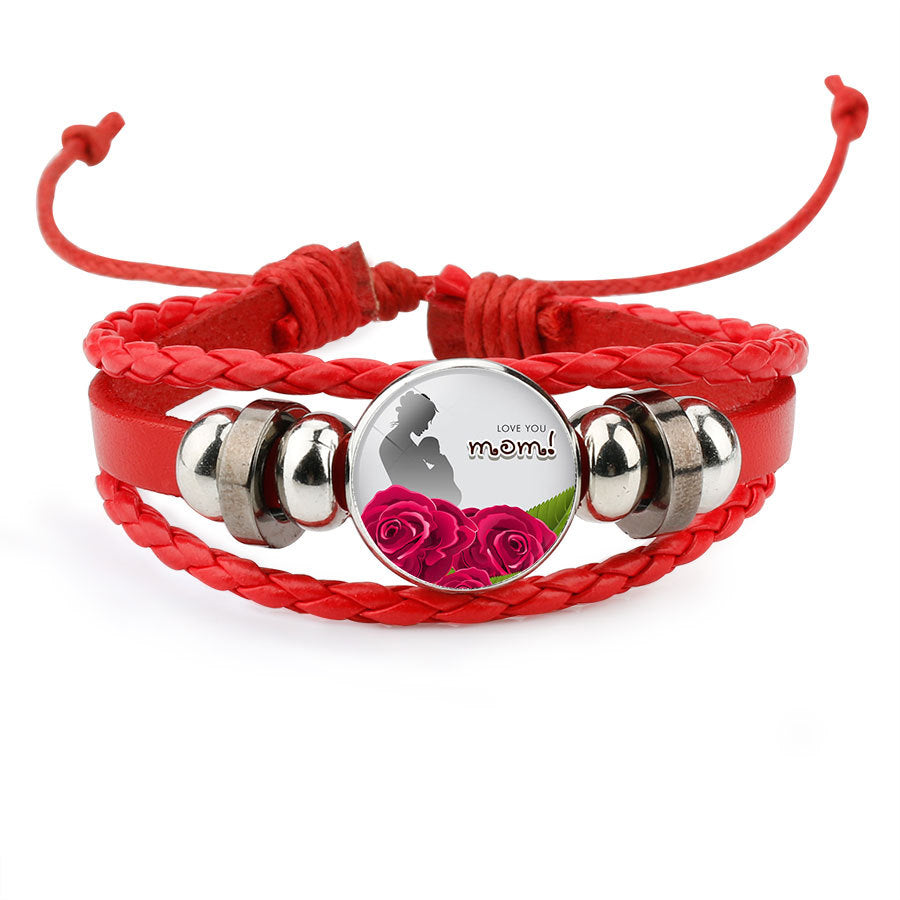 Wholesale MOM Love Handmade Beaded Rope Cowhide Bracelet