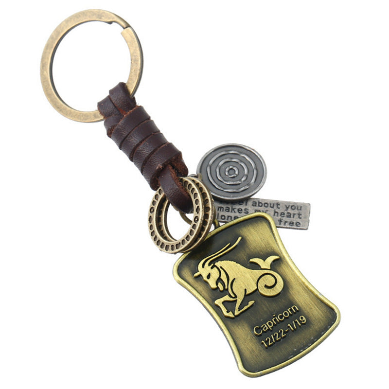 Wholesale of New 12 Constellations Retro Woven Cowhide Keychain