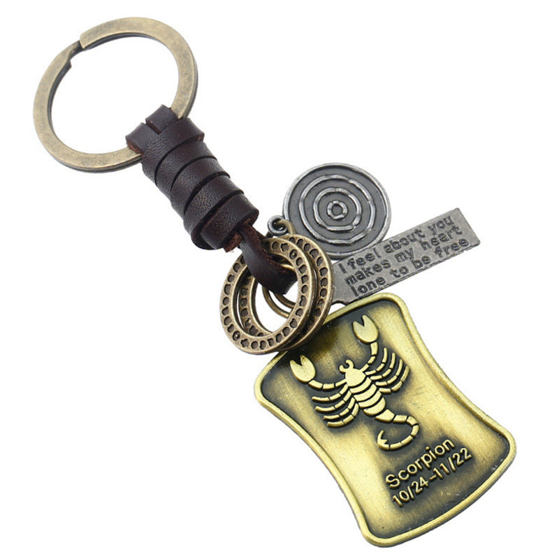 Wholesale of New 12 Constellations Retro Woven Cowhide Keychain