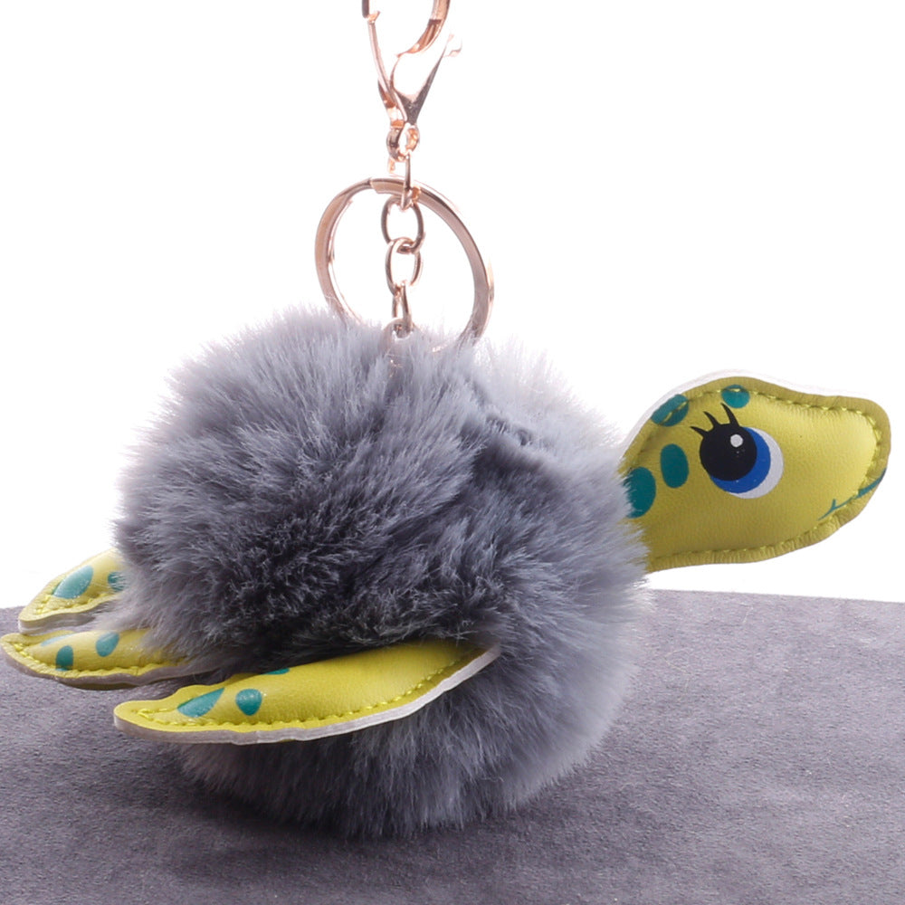 Wholesale Hairy Ball Cute Little Turtle Keychains