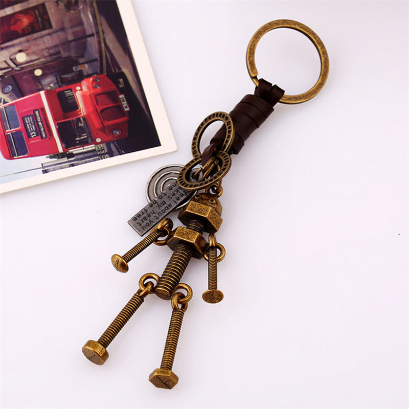 Wholesale Woven Leather Rope Automotive Alloy Screw Robot Keychain