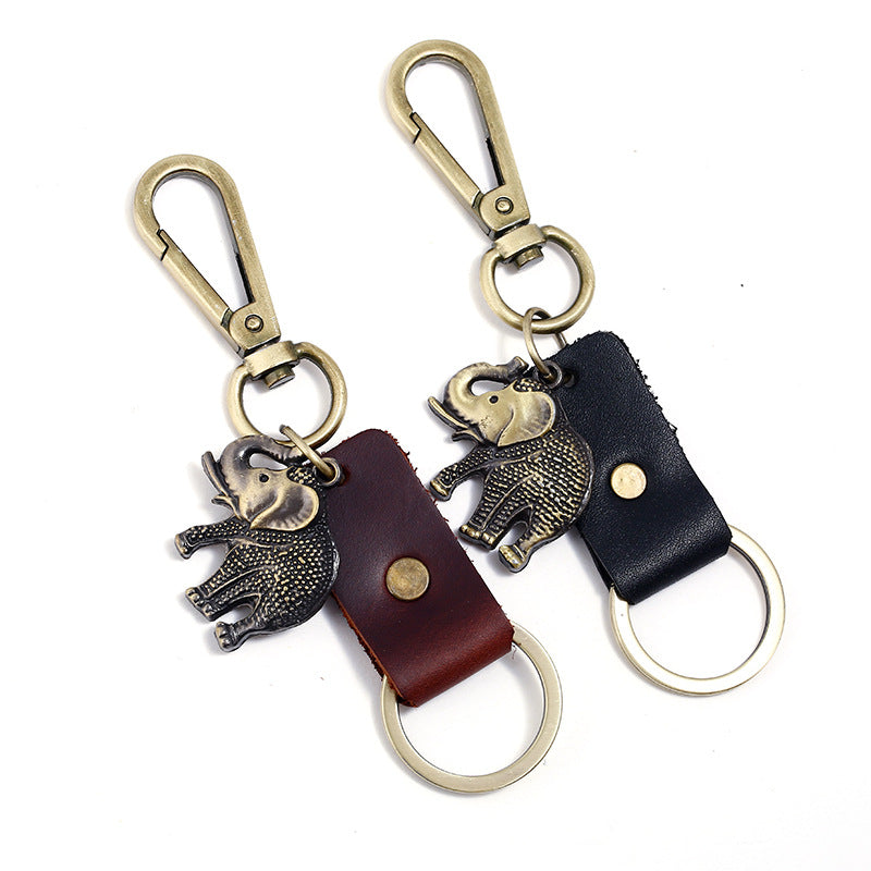 Wholesale of New Alloy Elephant Genuine Cowhide Creative Pendant Keychains