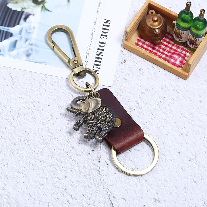 Wholesale of New Alloy Elephant Genuine Cowhide Creative Pendant Keychains