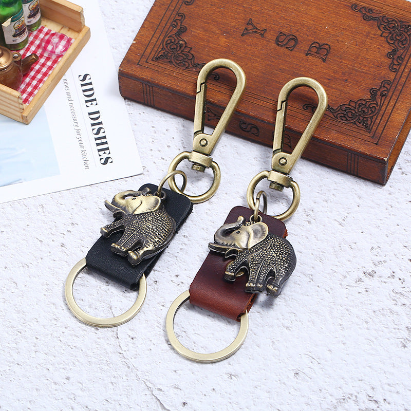 Wholesale of New Alloy Elephant Genuine Cowhide Creative Pendant Keychains