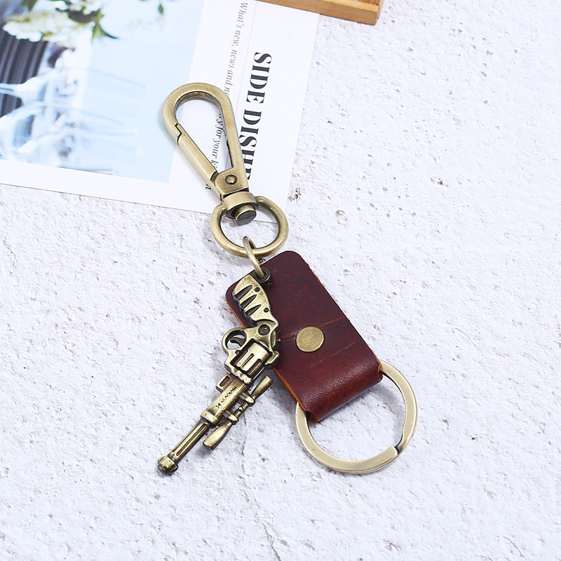 Wholesale Vintage Cowhide Gift Small Gifts Men's Alloy Genuine Leather Keychain